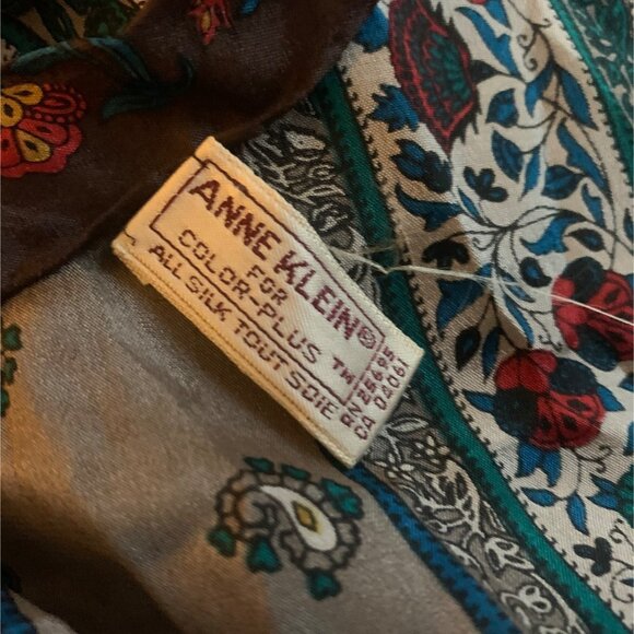 Anne Klein Floral Rectangle 100% Silk Scarf VTG Peasant Bohemian Head/Neck Wrap - Picture 5 of 8